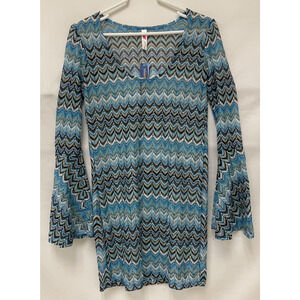 NIMES COTE D'AZUR Dress Cover Up Crochet Long Bell Sleeve Women's Sz S NWT